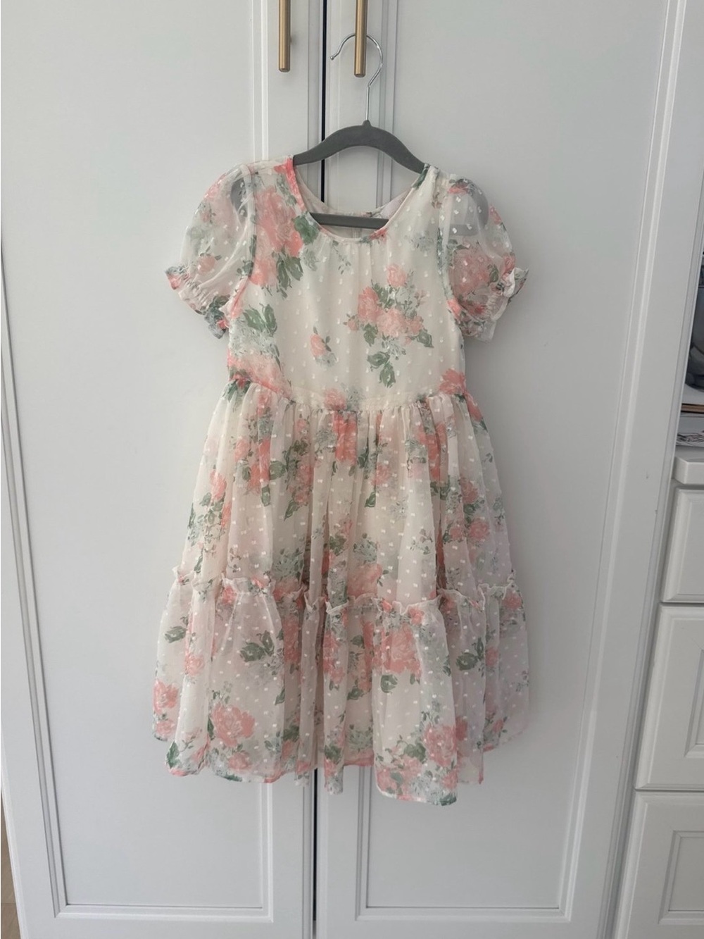 Rachel Parcell Cream Chiffon Dress with Pink Floral Print